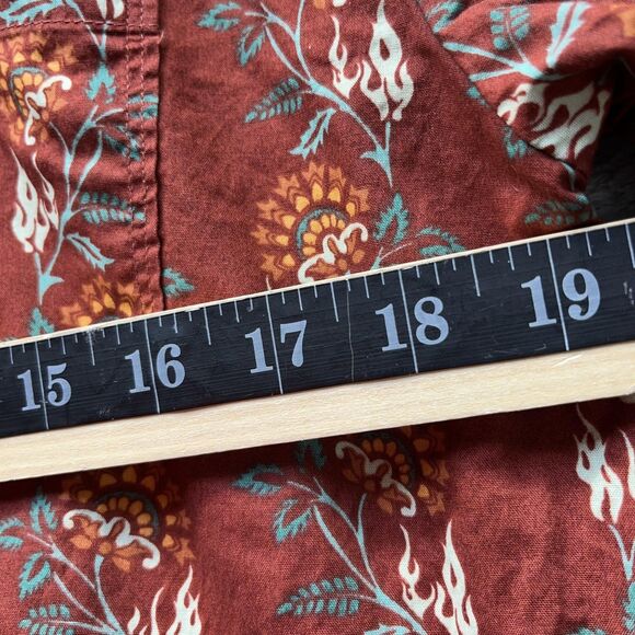 Billabong Shirt Large Brown Turquoise Tiki Button Front Short Sleeve Dopamine - Picture 4 of 5